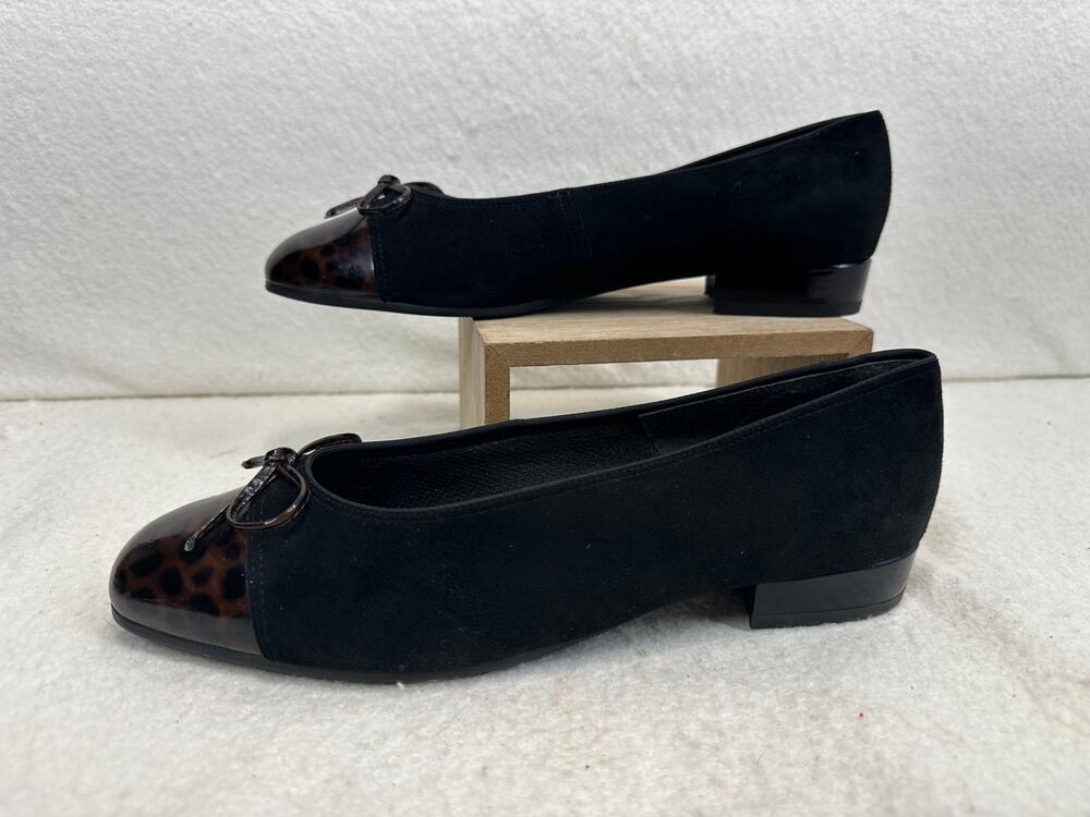 Ara Black Suede and Leopard Patent Toe Ballet Flat NWOT Size W9 Euro 40